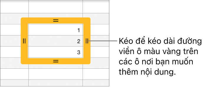 Ô đã chọn có đường viền màu vàng lớn mà bạn có thể kéo để tự động điền ô.