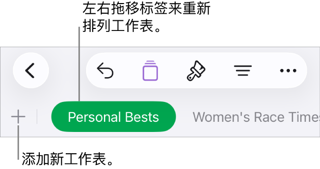 用于添加新工作表、导览、重新排序和重新整理工作表的标签栏。
