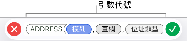 顯示帶有引數代號函數的公式編輯器。