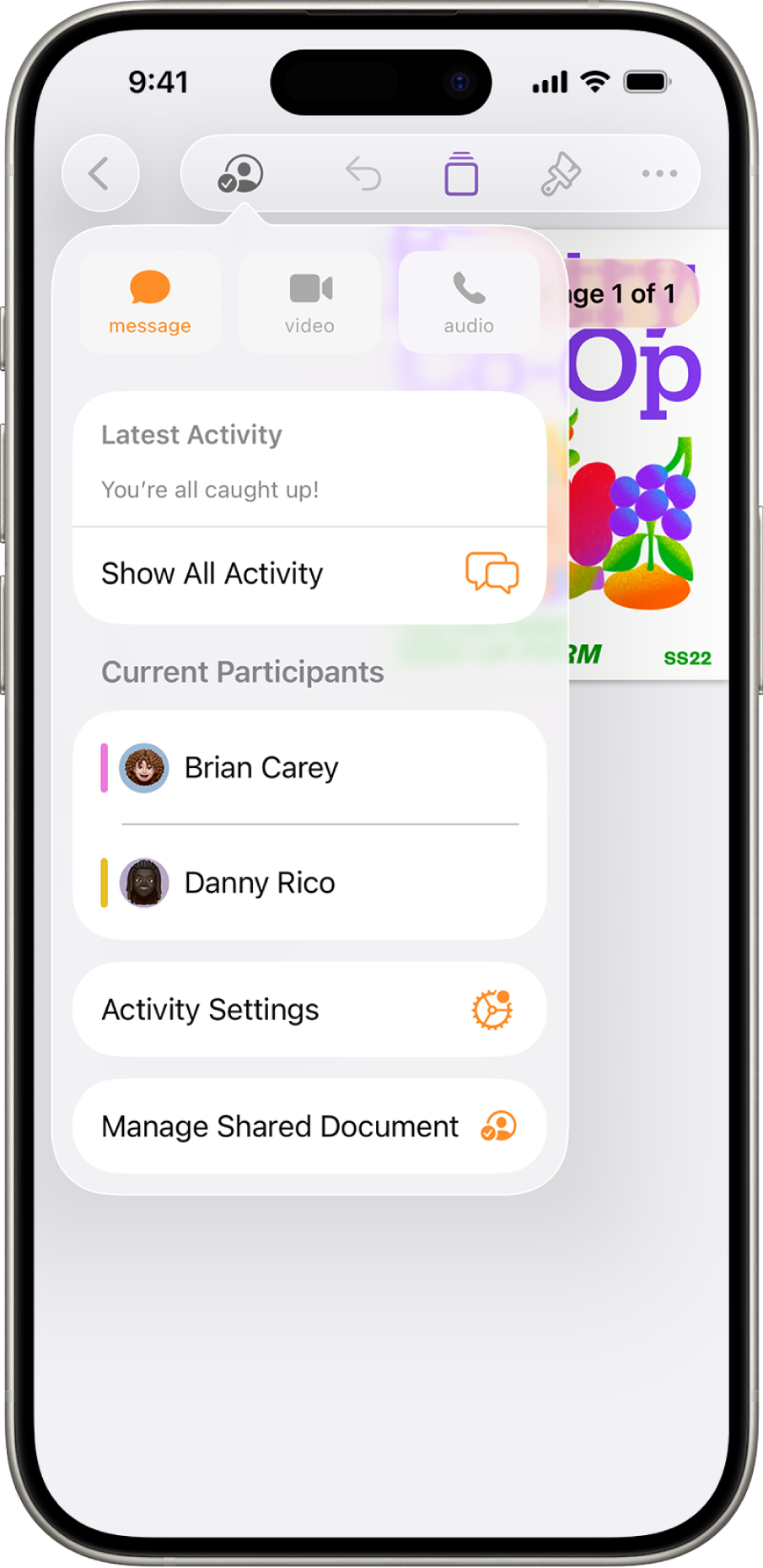 Nabídka spolupráce se zobrazenými jmény uživatelů, kteří na dokumentu spolupracují;