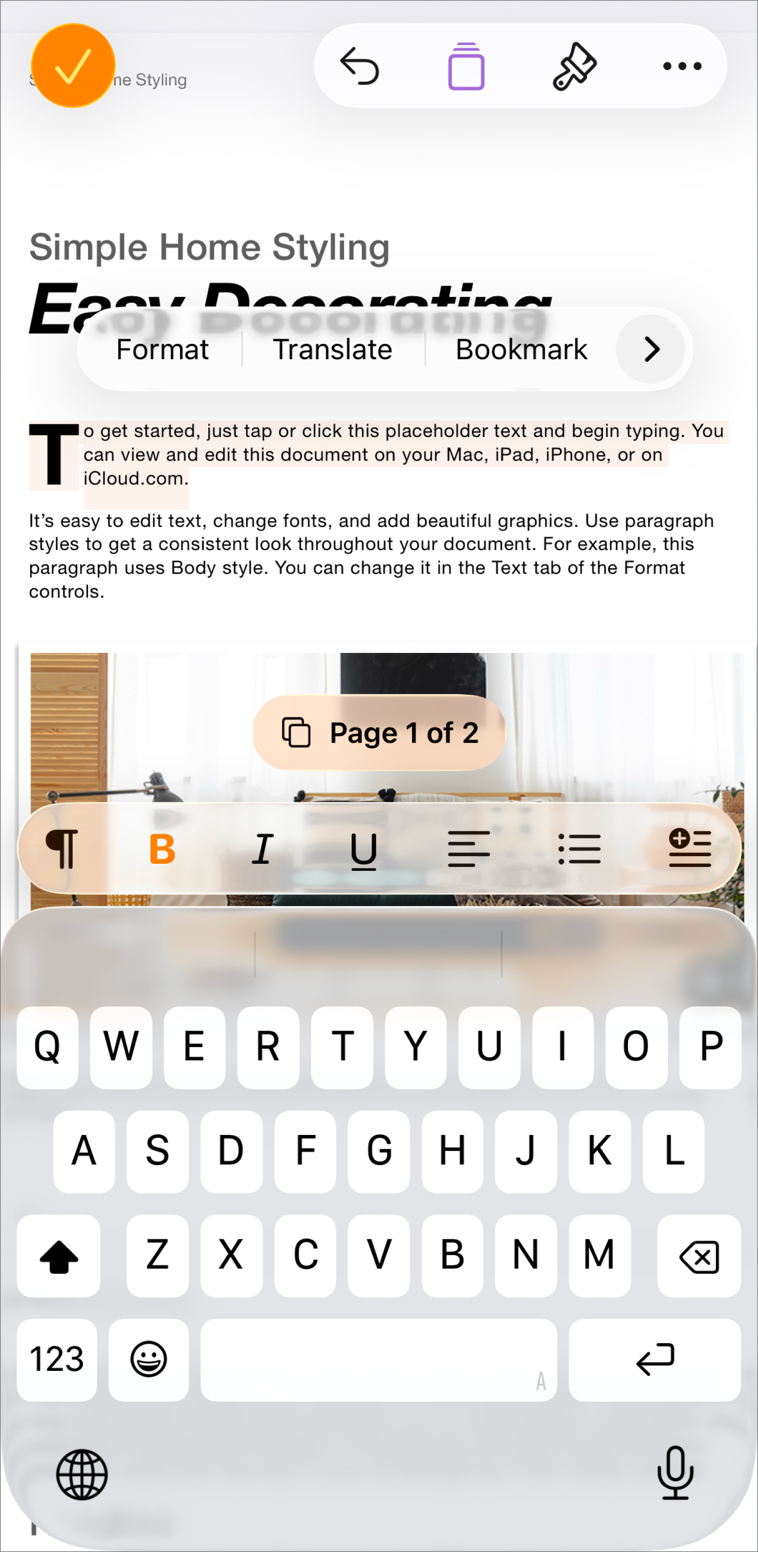 V otevřeném dokumentu je vybraný text makety šablony