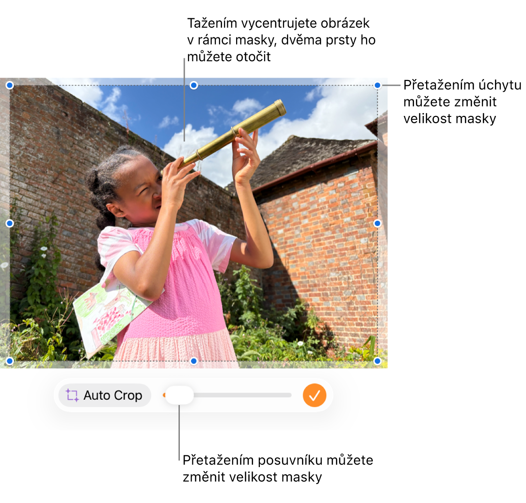 Ovládací prvky masky na obrázku