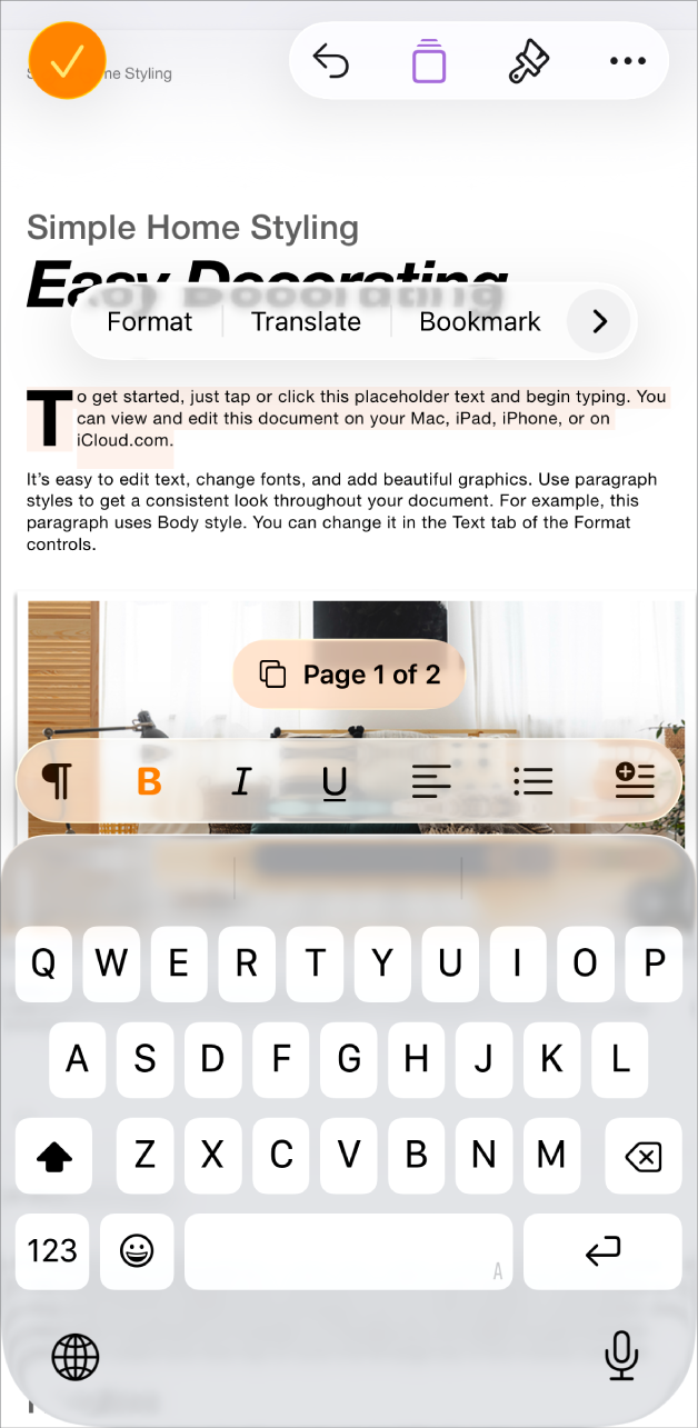 In einem geöffneten Dokument ist der Platzhaltertext der Vorlage ausgewählt.