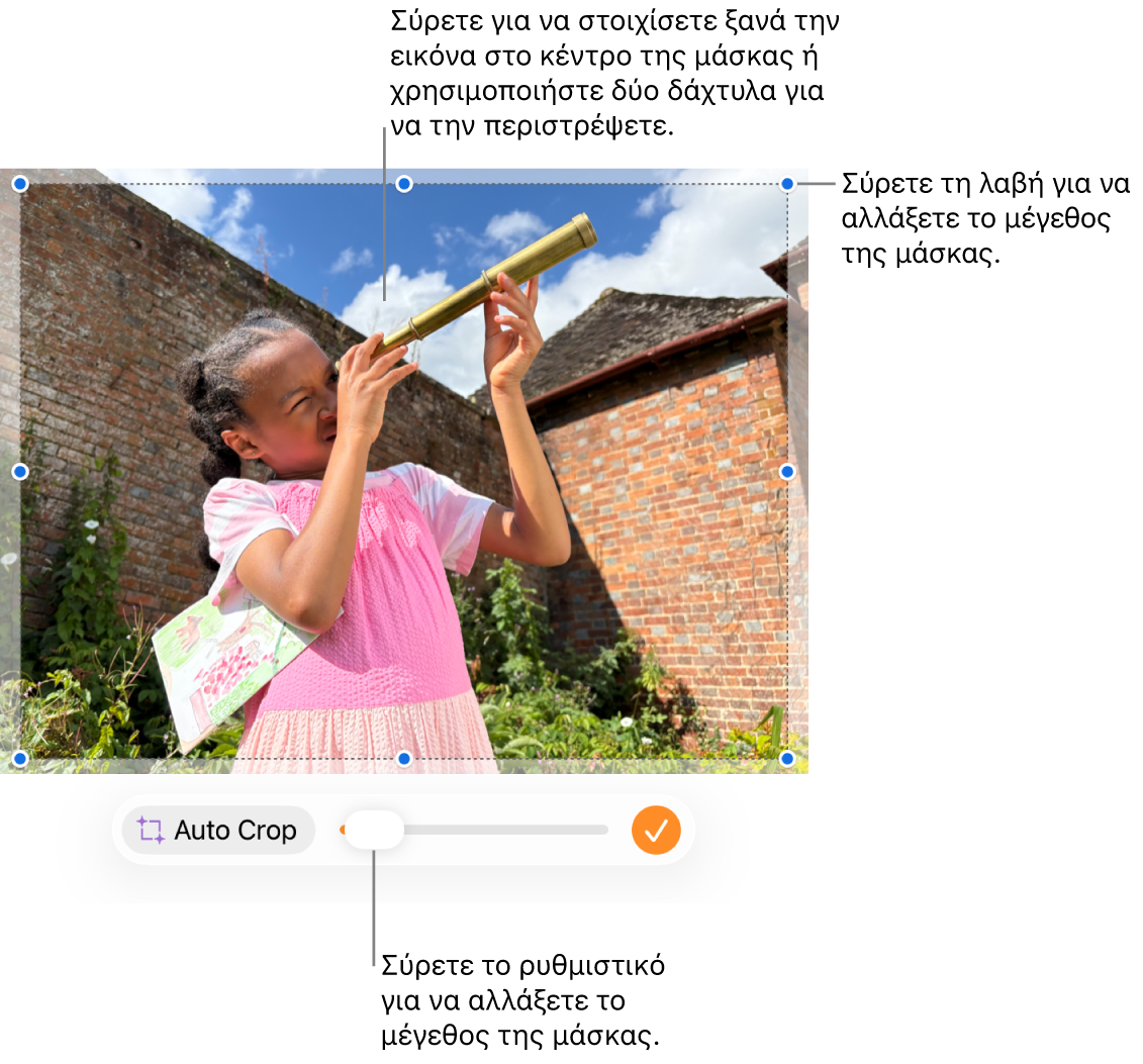 Στοιχεία ελέγχου μάσκας πάνω σε μια φωτογραφία.