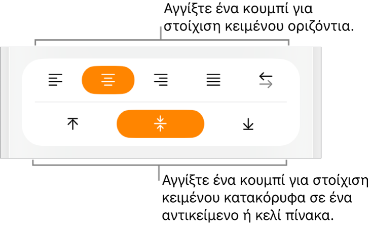 Κουμπιά οριζόντιας ή κατακόρυφης στοίχισης κειμένου.