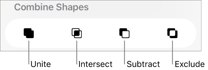 Unite, Intersect, Subtract and Exclude buttons below Combined Shapes.