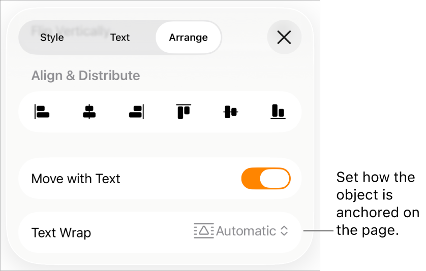 The Arrange controls with Move with Text and Text Wrap.
