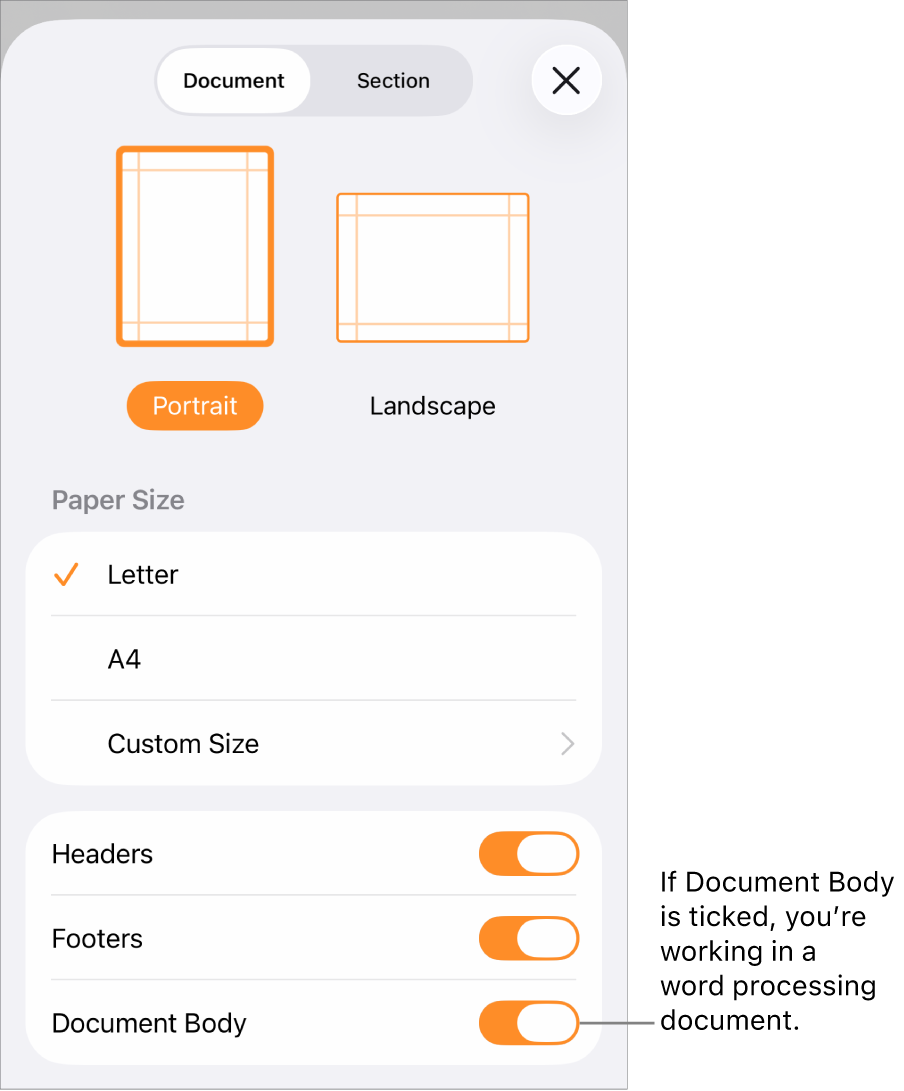 Document Set-Up open with Document Body ticked in a word processing document.