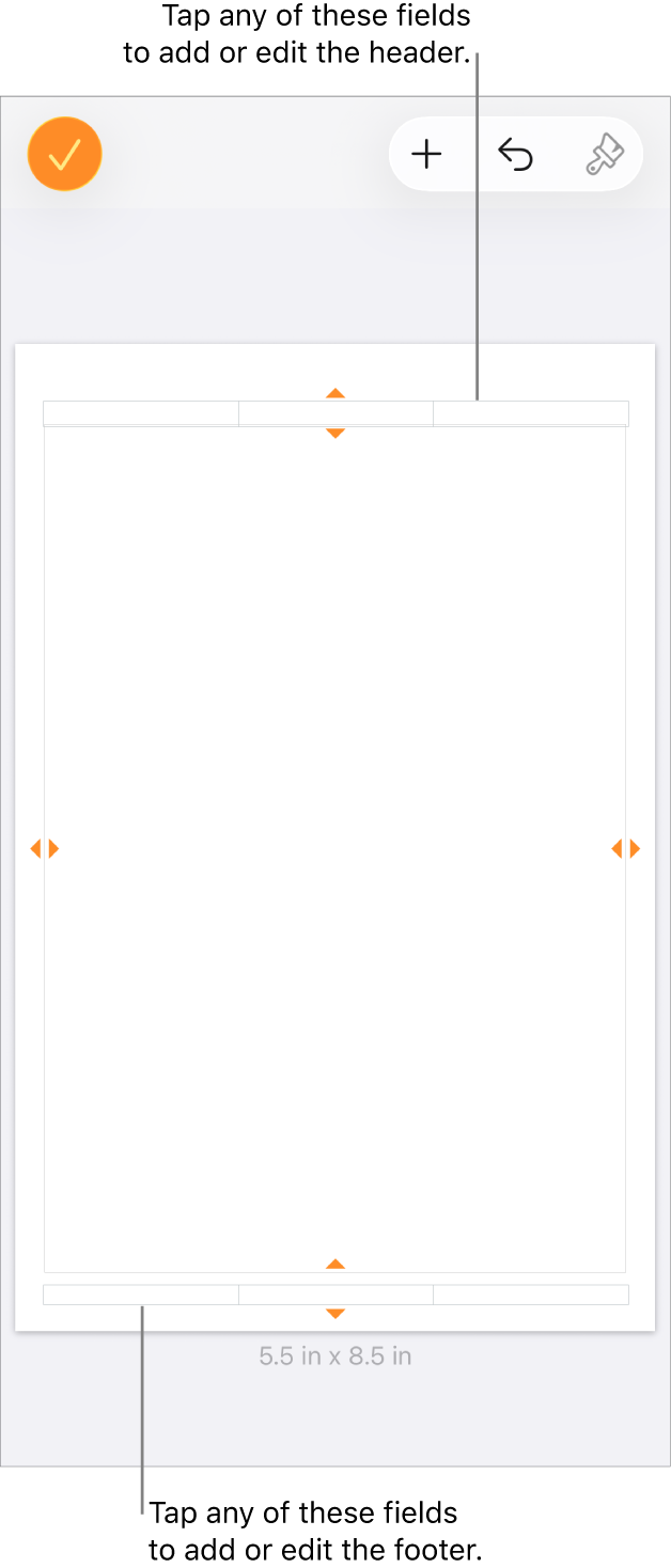 The More Options view with three fields at the top of the document for headers and three fields at the bottom for footers.