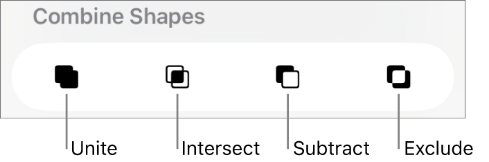 Unite, Intersect, Subtract, and Exclude buttons below Combined Shapes.