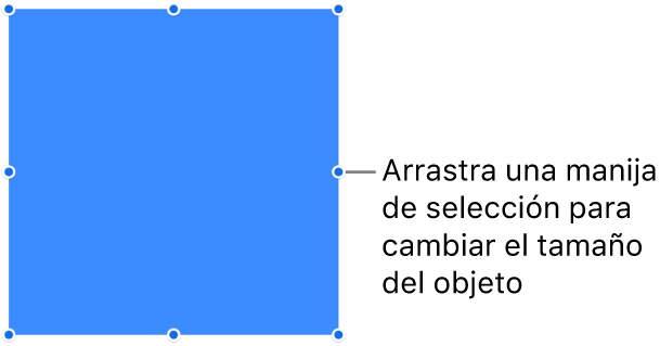 Un objeto con puntos azules en su borde para cambiar el tamaño del objeto.