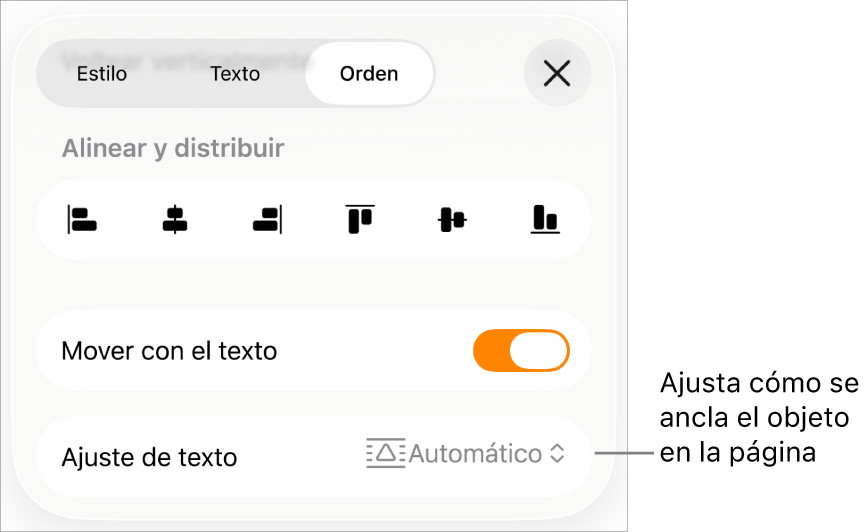 Los controles de disposición incluyen Mover con texto y Ajuste de texto.