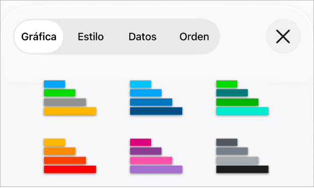 Estilos de gráficas en la pestaña Gráfica del menú Formato.