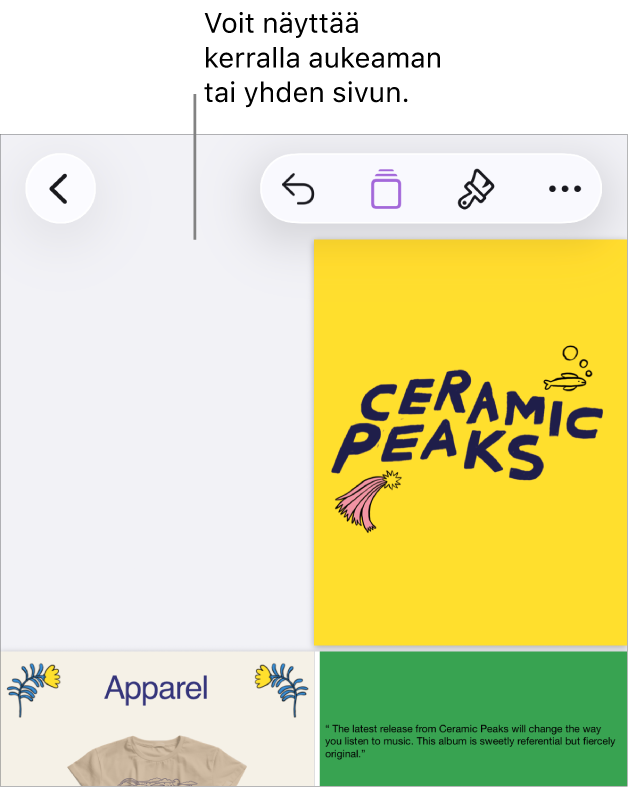 Dokumentti, jonka sivut näytetään aukeamina.