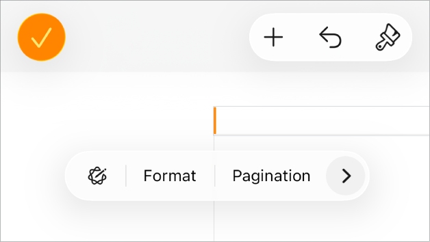 La fenêtre Aspect avec le point d’insertion dans un champ d’en-tête et un menu local contenant deux éléments : Pagination et Insérer.