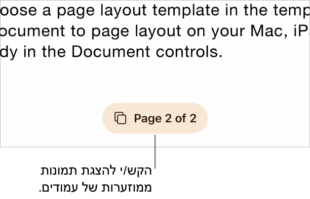 מסמך פתוח, עם כפתור מספר העמוד במרכז חלקו התחתון של המסך.