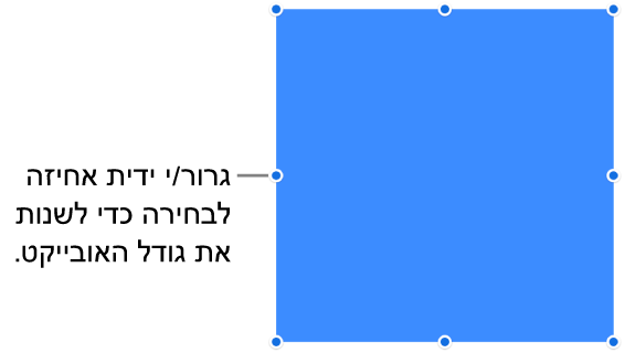 אובייקט עם נקודות כחולות על הגבול שלו המיועדות לשינוי גודלו.