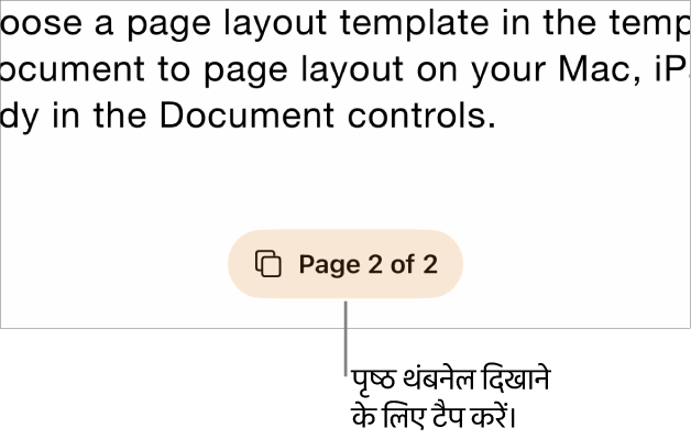 स्क्रीन के सबसे नीचे मध्य में पृष्ठ संख्या बटन के साथ एक खुला हुआ दस्तावेज़।