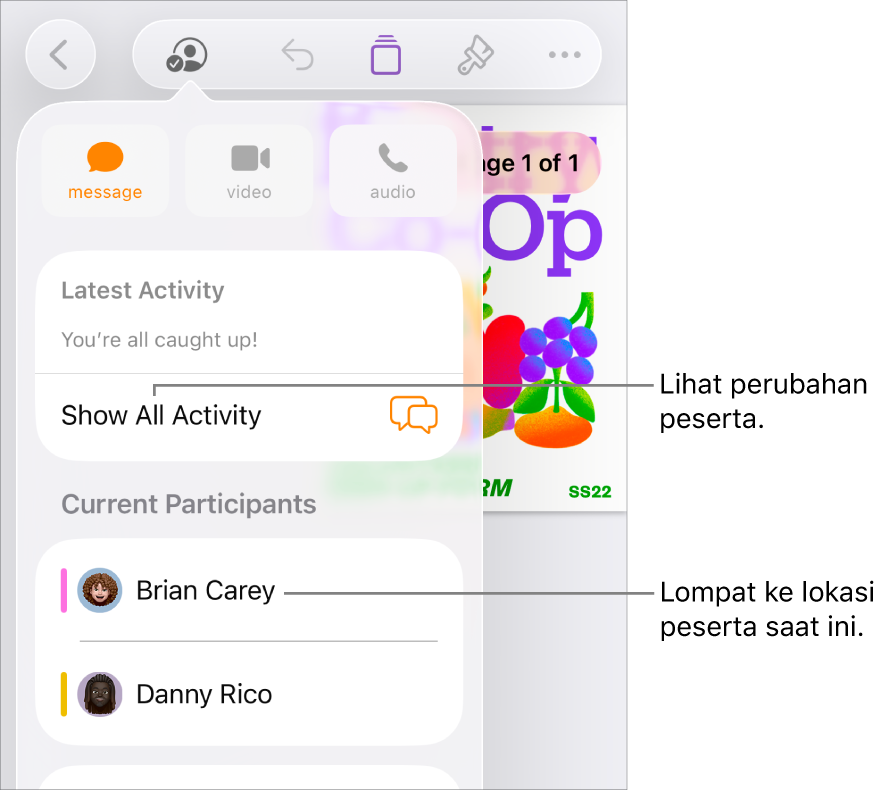 Menu kolaborasi dengan peserta saat ini terdaftar.