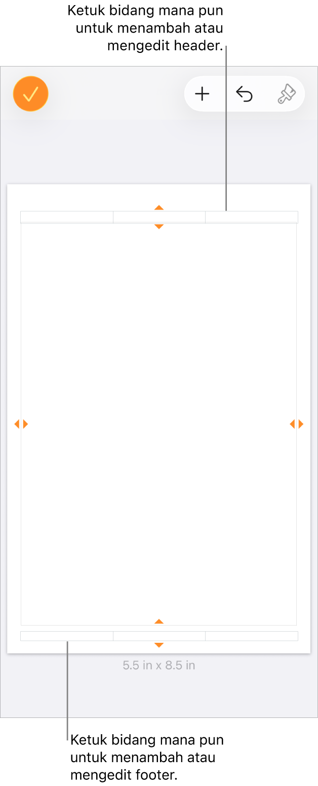 Tampilan Pilihan Lainnya dengan tiga bidang di bagian atas dokumen untuk header dan tiga bidang di bagian bawah untuk footer.
