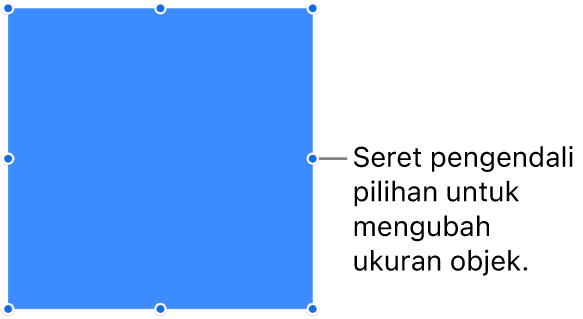 Objek dengan titik berwarna biru di tepinya untuk mengubah ukuran objek.