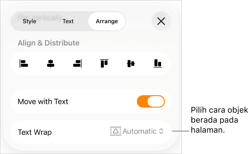 Kontrol Susun dengan Pindahkan dengan Teks dan Pembungkusan Teks.