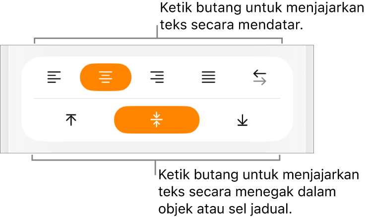 Butang melintang atau menegak untuk teks.