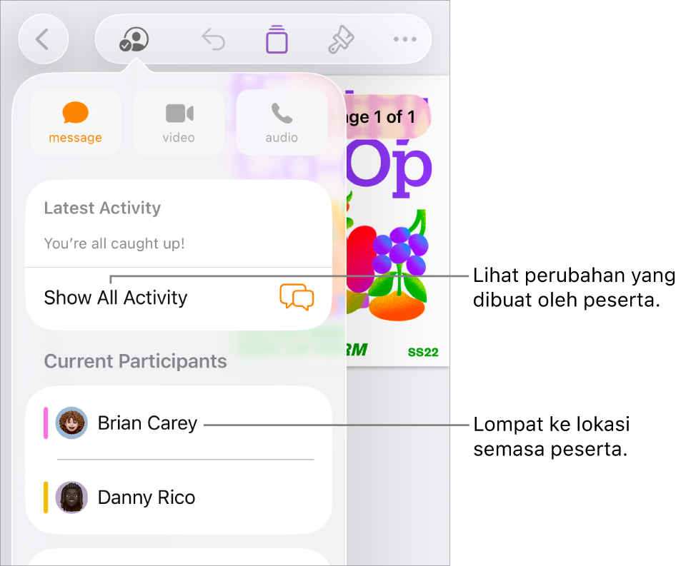 Menu kerjasama dengan peserta semasa disenaraikan.