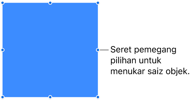 Objek dengan titik biru pada jidarnya untuk menukar saiz objek.