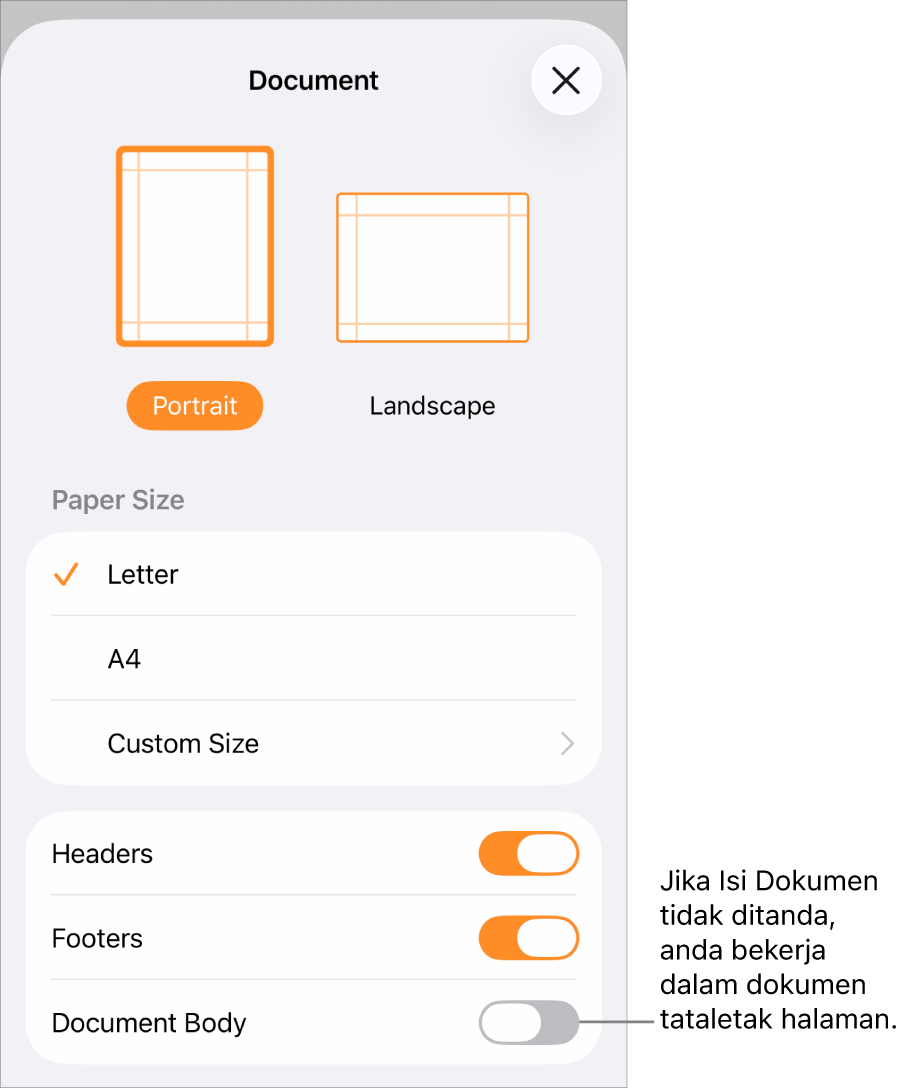 Persediaan Dokumen terbuka dengan Isi Dokumen dinyahtanda dalam dokumen pemprosesan perkataan.