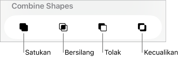 Butang Satukan, Bersilang, Tolak dan Kecualikan di bawah Gabungkan Bentuk.