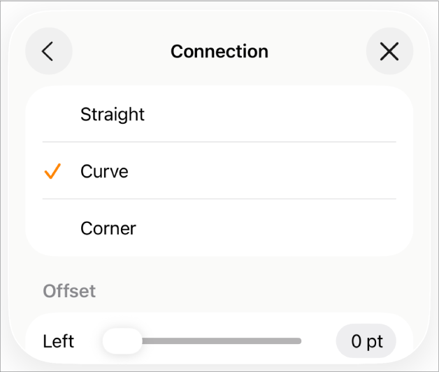 De aansluitingsregelaars waarbij 'Curve' is geselecteerd.