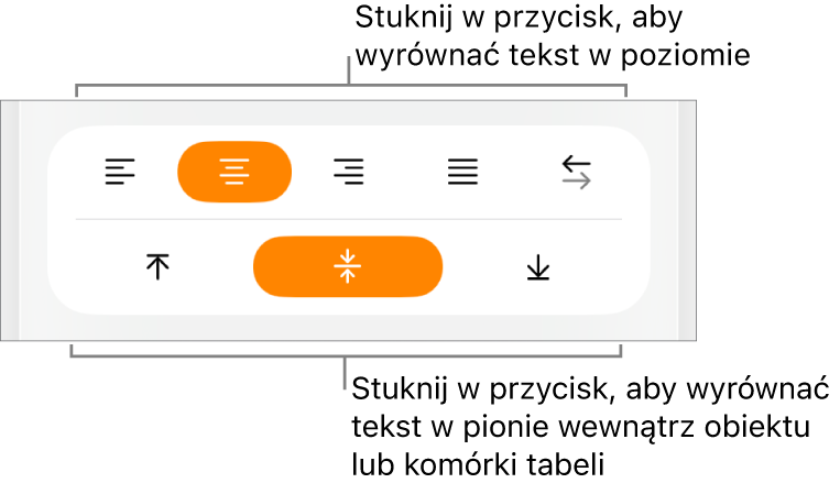 Przyciski wyrównywania tekstu w poziomie i w pionie.