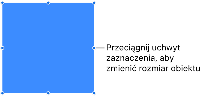 Obiekt z niebieskimi kropkami na krawędziach, służącymi do zmiany jego wielkości.