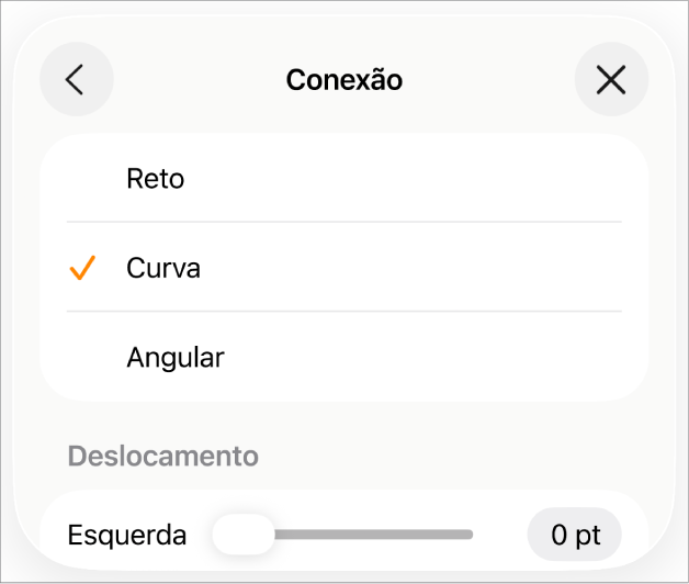 Os controles de Conexão com Curva selecionada.