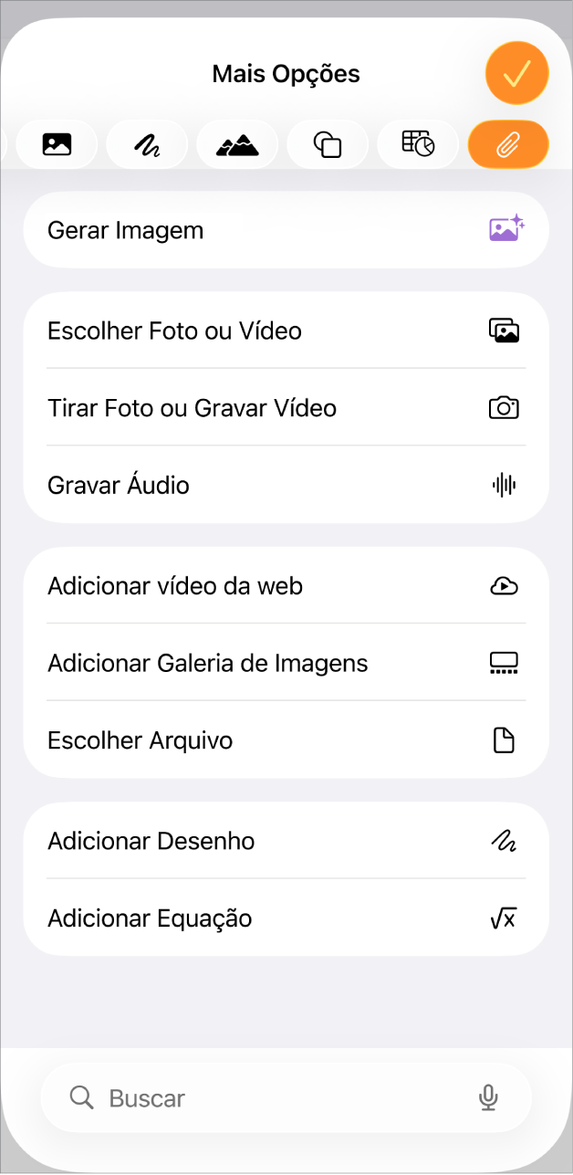 O menu Adicionar Mídia.