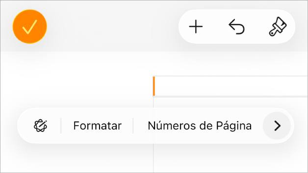 Janela “Configuração do Documento” com o ponto de inserção em um campo de cabeçalho e um menu pop-up com dois itens de menu: “Números de Página” e Inserir.