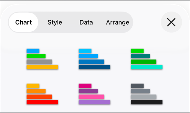Estilos de gráfico no separador "Gráfico” do menu "Formatação”.