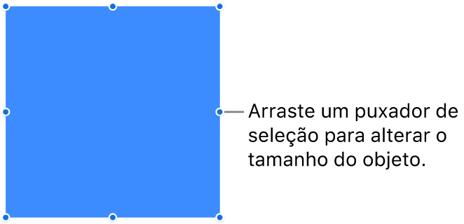 Um objeto com pontos azuis na sua borda para alterar o tamanho do objeto.