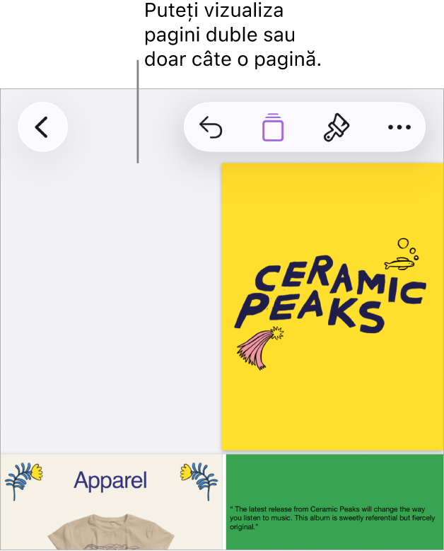 Un document cu paginile afișate ca pagini duble.