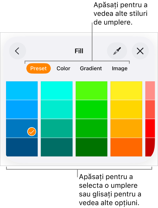Comenzi de umplere din fila Stil a barei laterale Format.