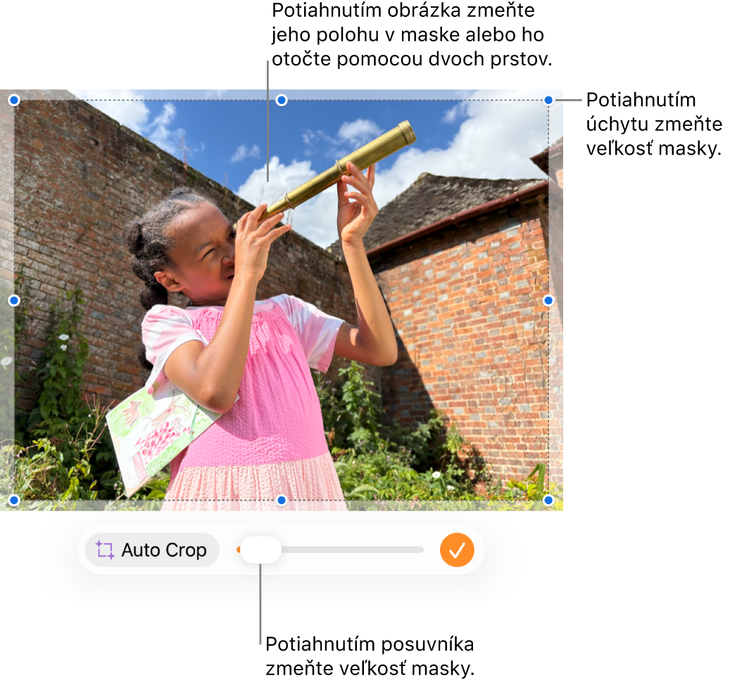 Ovládacie prvky masky na fotke.
