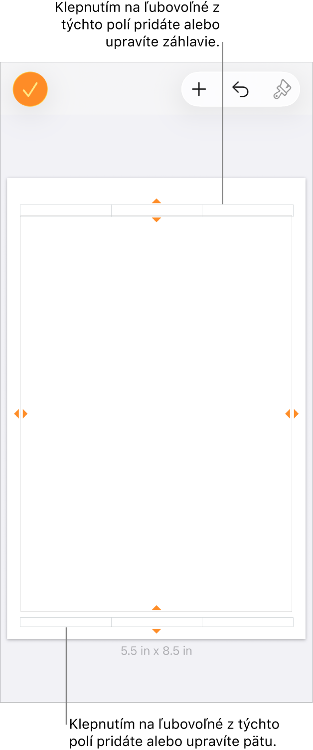 Zobrazenie Ďalšie možnosti s tromi poľami v hornej časti dokumentu pre hlavičky a tromi poľami v dolnej časti pre päty.