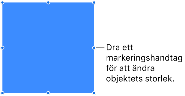 Ett objekt med blå prickar på ramen för ändring av objektets storlek.