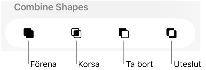 Knapparna Förena, Korsa, Ta bort och Uteslut under Kombinera former.