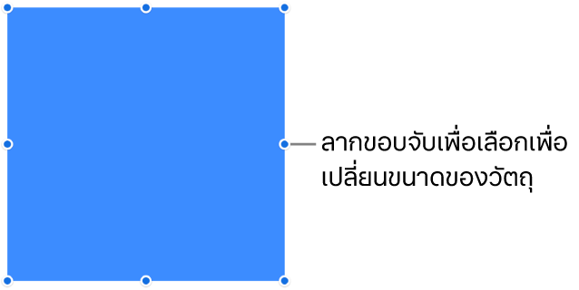 วัตถุที่มีจุดสีน้ำเงินบนเส้นขอบสำหรับเปลี่ยนขนาดของวัตถุ