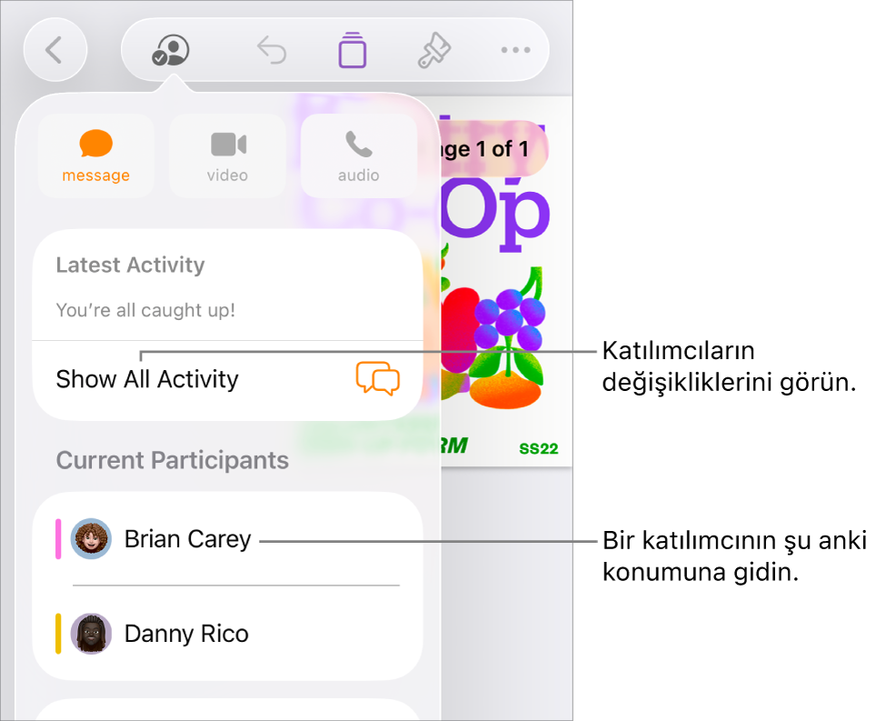 Ortak çalışma menüsünde güncel katılımcılar listeleniyor.
