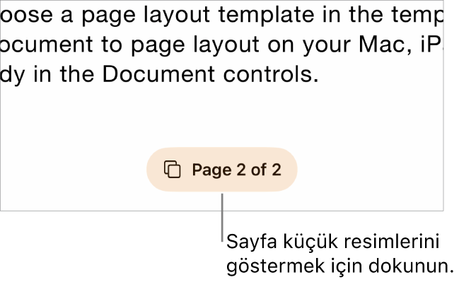 Ekranın alt ortasında sayfa numarası düğmesi açık bir belge.