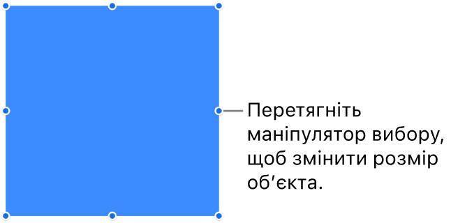 Обʼєкт із синіми точками на рамці, які використовуються для зміни розміру обʼєкта.
