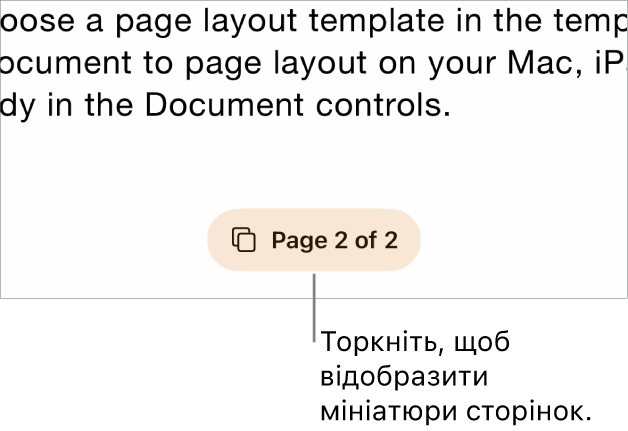 Відкритий документ з кнопкою номера сторінки посередині внизу документа.